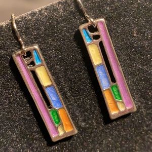 Abstract Silver Multicolor Earrings
